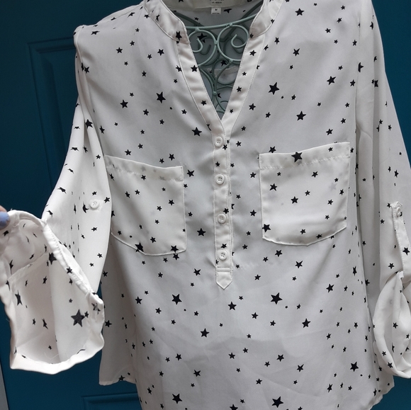 Star Shirt Long Sleeves 3/4 Length Holders Double Pockets Buttons Stars - Picture 3 of 11